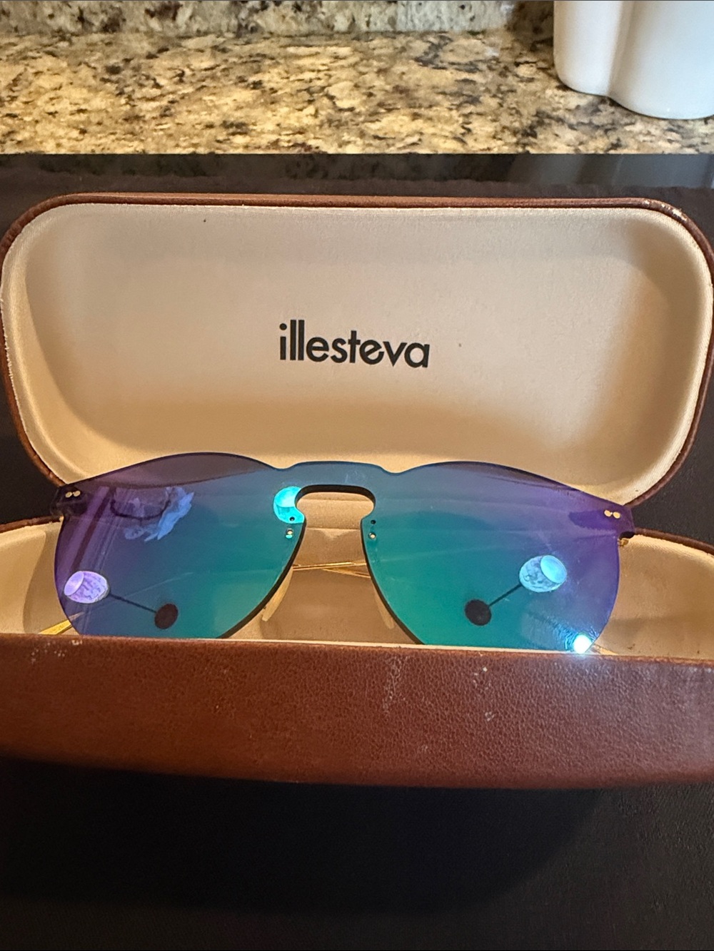 Illesteva Rimless Aviator Sunglasses in Blue-Green Mirror